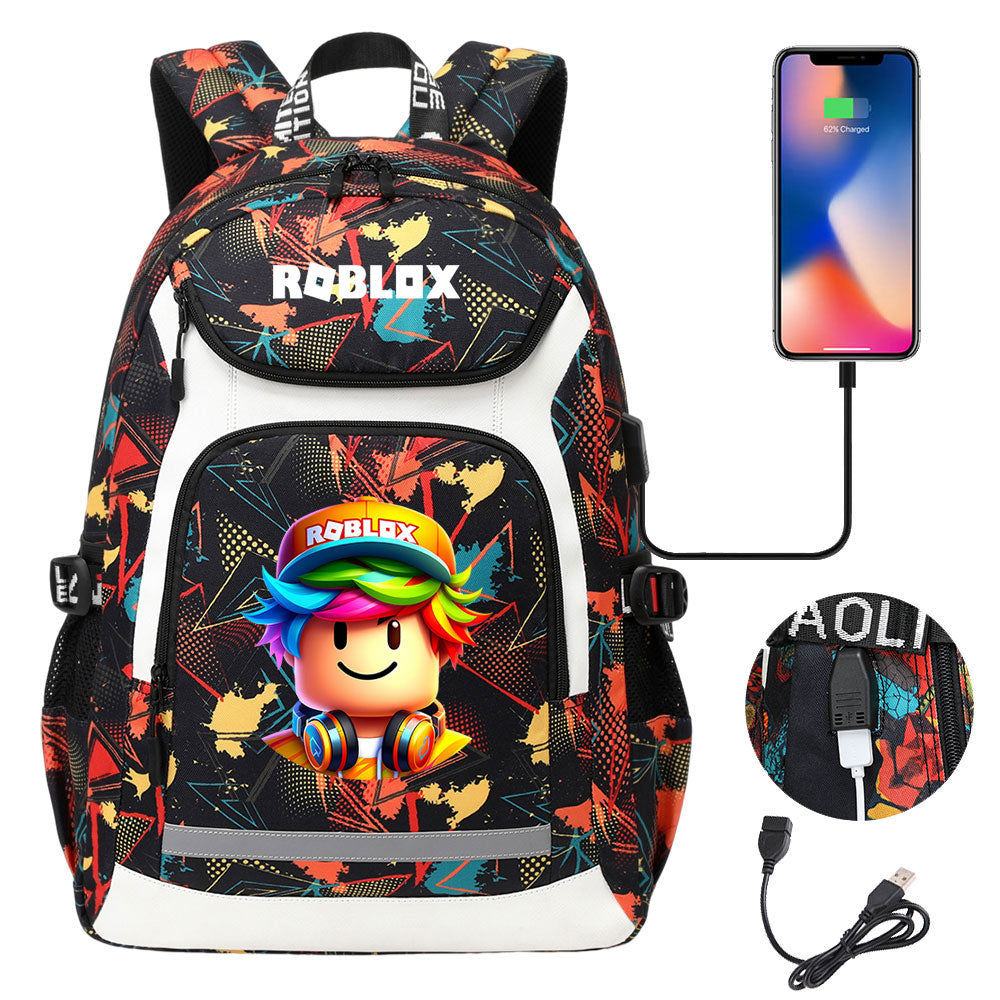 Roblox Game USB Charging Backpack School Notebook Travel Bags