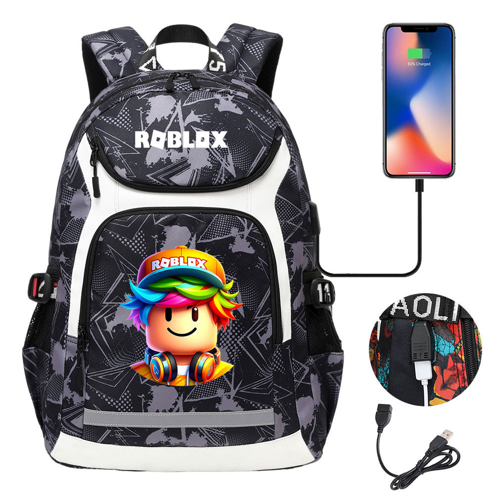 Roblox Game USB Charging Backpack School Notebook Travel Bags