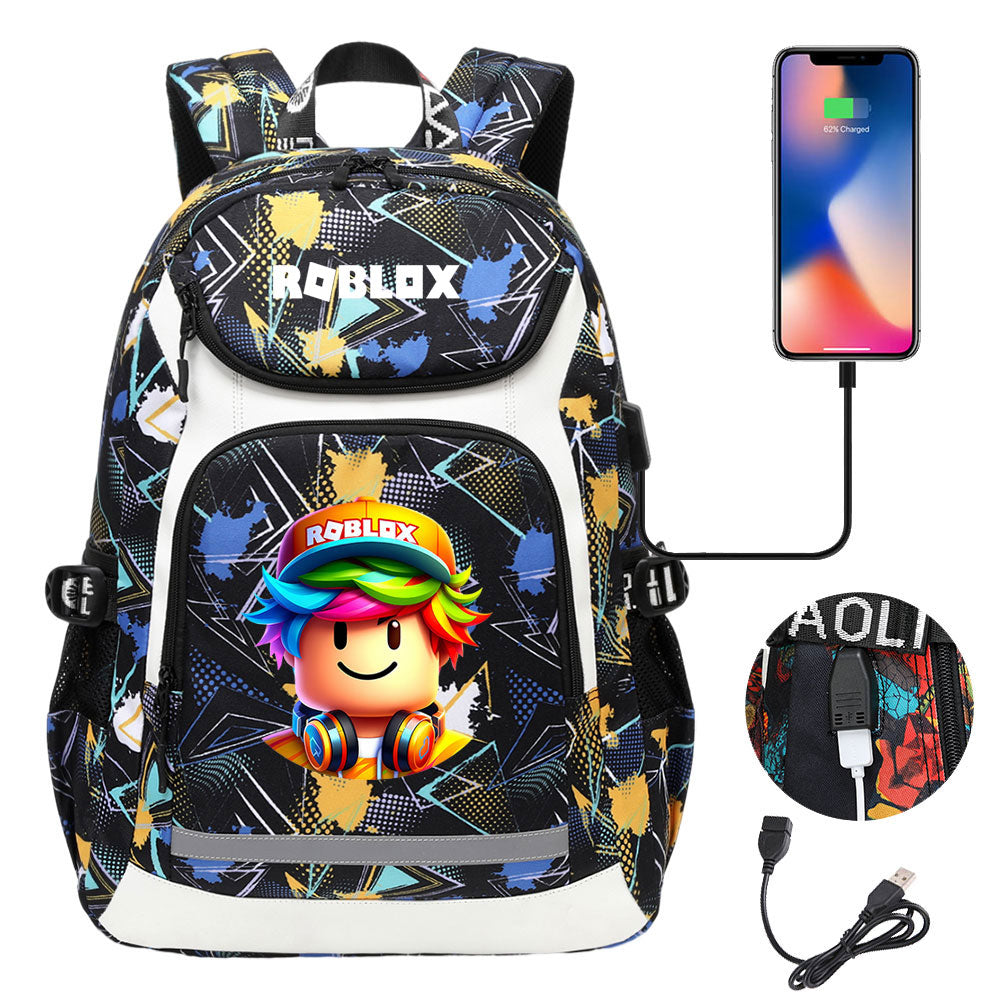 Roblox Game USB Charging Backpack School Notebook Travel Bags