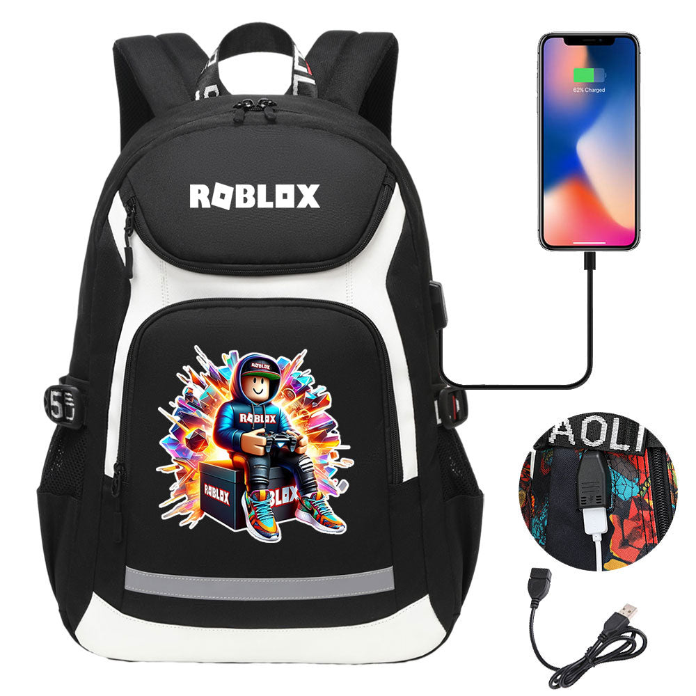 Roblox Game USB Charging Backpack School Notebook Travel Bags