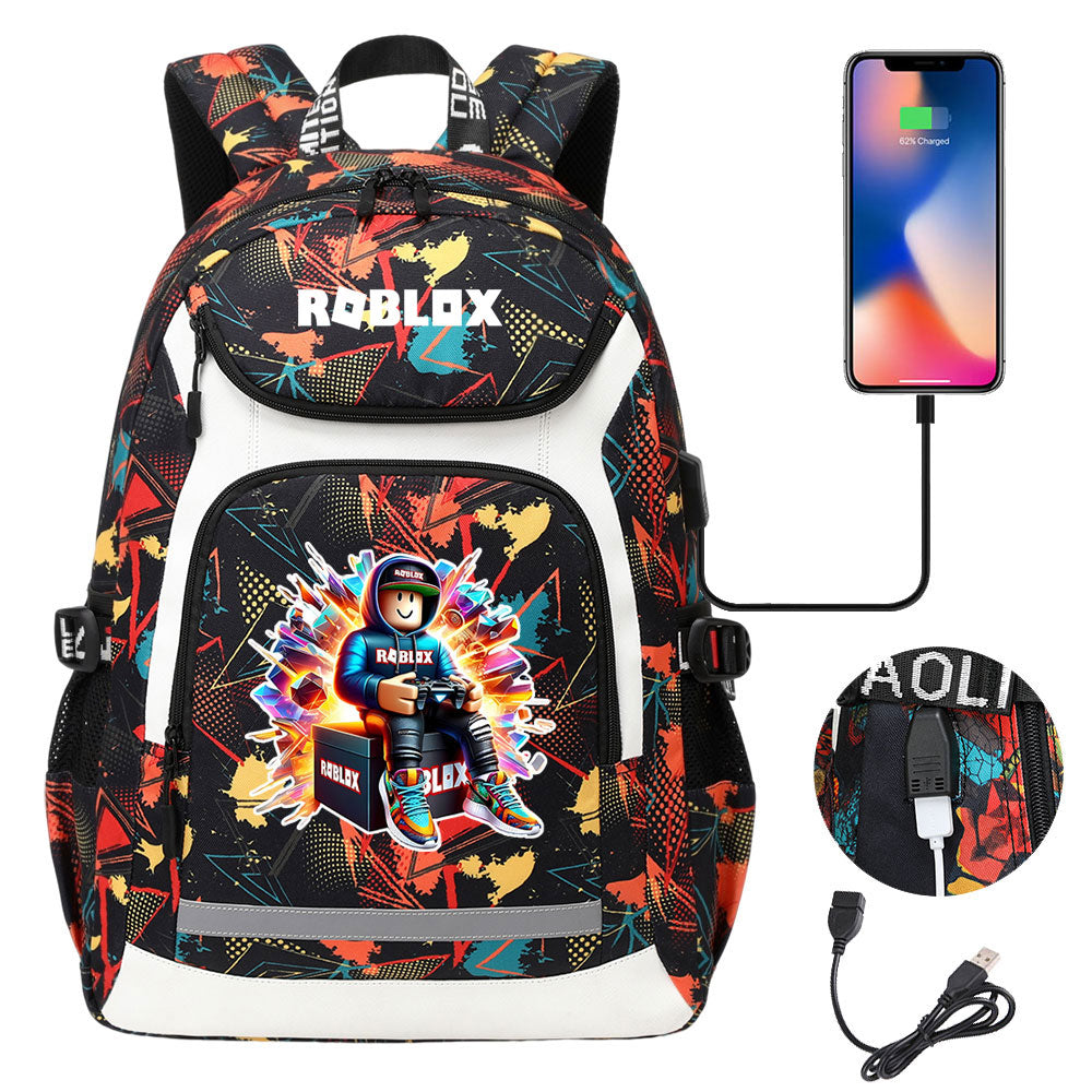 Roblox Game USB Charging Backpack School Notebook Travel Bags