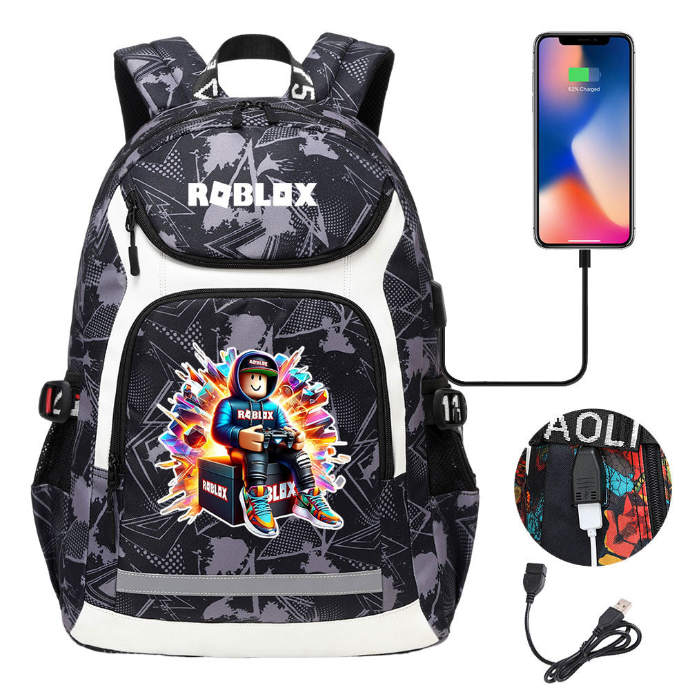 Roblox Game USB Charging Backpack School Notebook Travel Bags