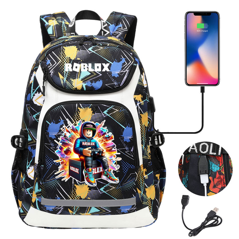 Roblox Game USB Charging Backpack School Notebook Travel Bags