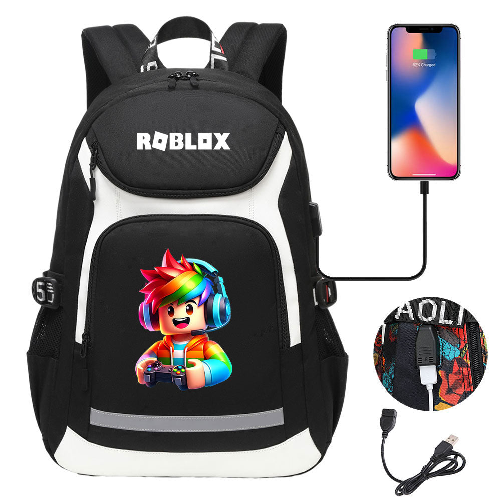 Roblox Game USB Charging Backpack School Notebook Travel Bags