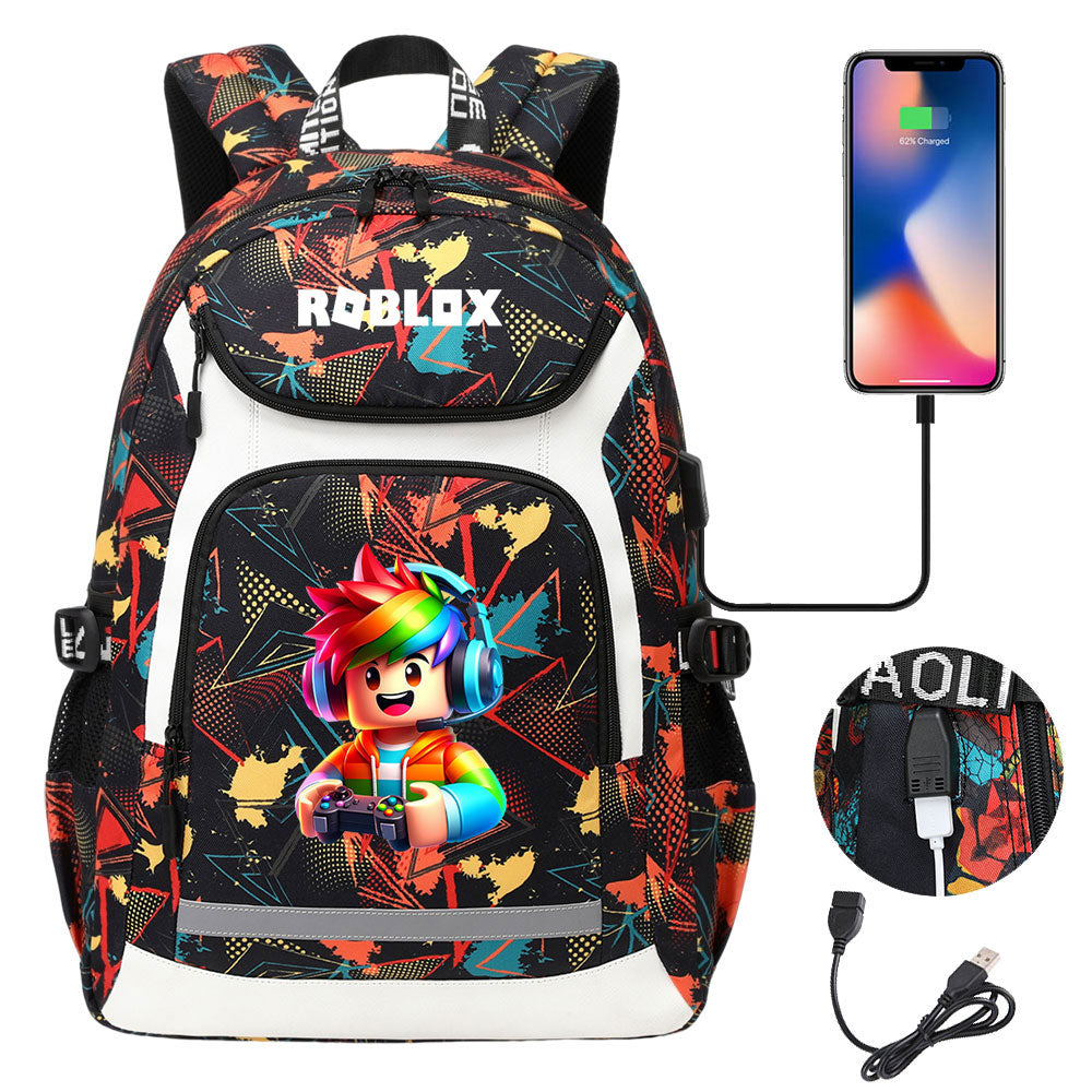 Roblox Game USB Charging Backpack School Notebook Travel Bags