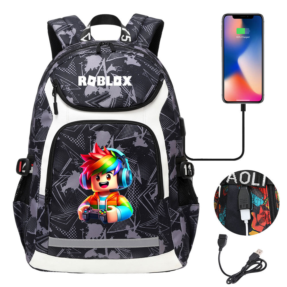 Roblox Game USB Charging Backpack School Notebook Travel Bags