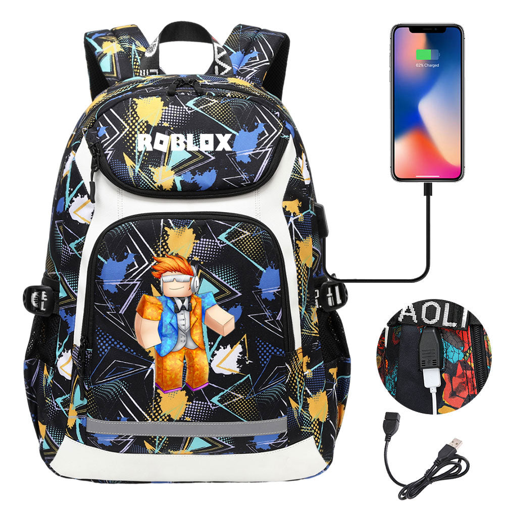 Game Roblox USB Charging Backpack School Notebook Travel Bags