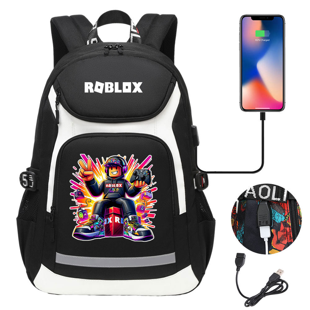 Roblox Game USB Charging Backpack School Notebook Travel Bags