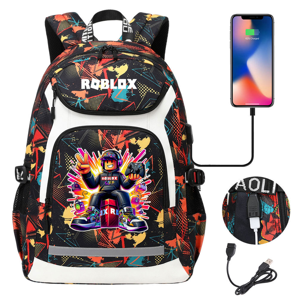 Roblox Game USB Charging Backpack School Notebook Travel Bags