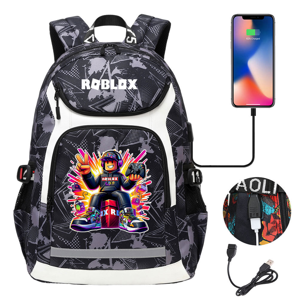 Roblox Game USB Charging Backpack School Notebook Travel Bags
