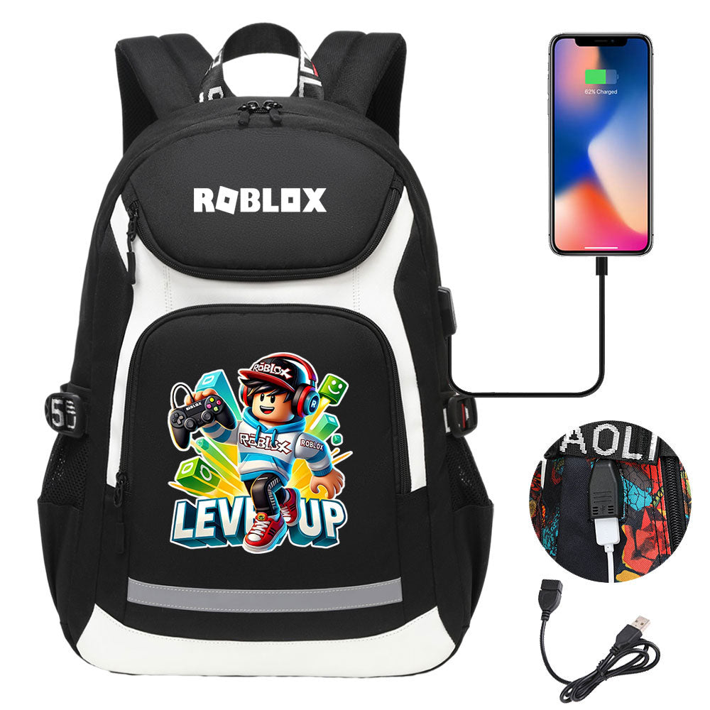 Roblox Game USB Charging Backpack School Notebook Travel Bags