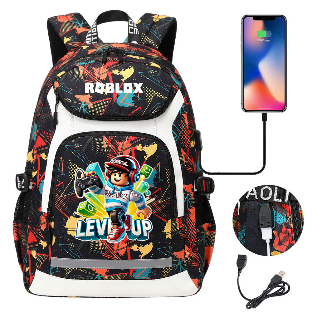 Roblox Game USB Charging Backpack School Notebook Travel Bags