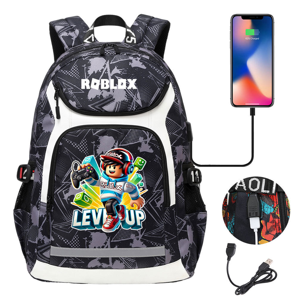 Roblox Game USB Charging Backpack School Notebook Travel Bags