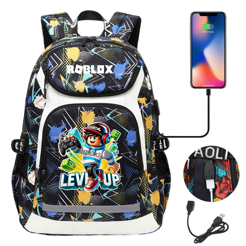 Roblox Game USB Charging Backpack School Notebook Travel Bags