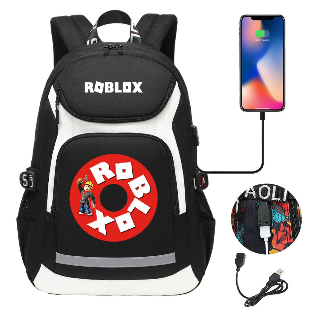 Game Roblox USB Charging Backpack School Notebook Travel Bags