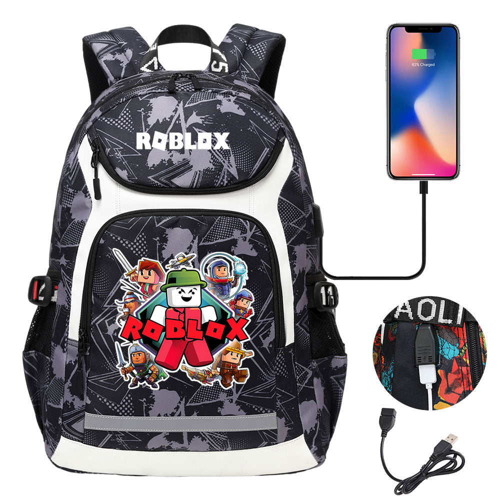 Roblox USB Charging Backpack School Notebook Travel Bags
