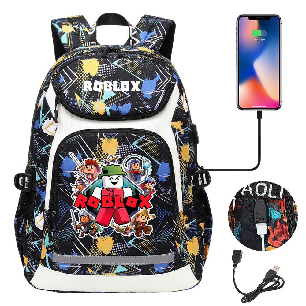 Roblox USB Charging Backpack School Notebook Travel Bags