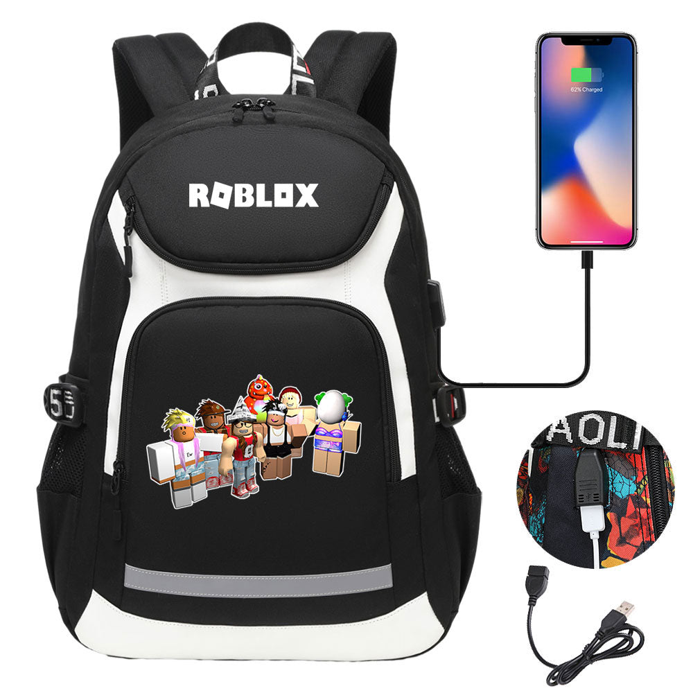 Roblox USB Charging Backpack School Notebook Travel Bags