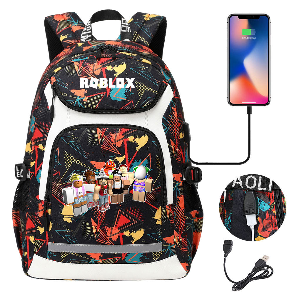 Roblox USB Charging Backpack School Notebook Travel Bags