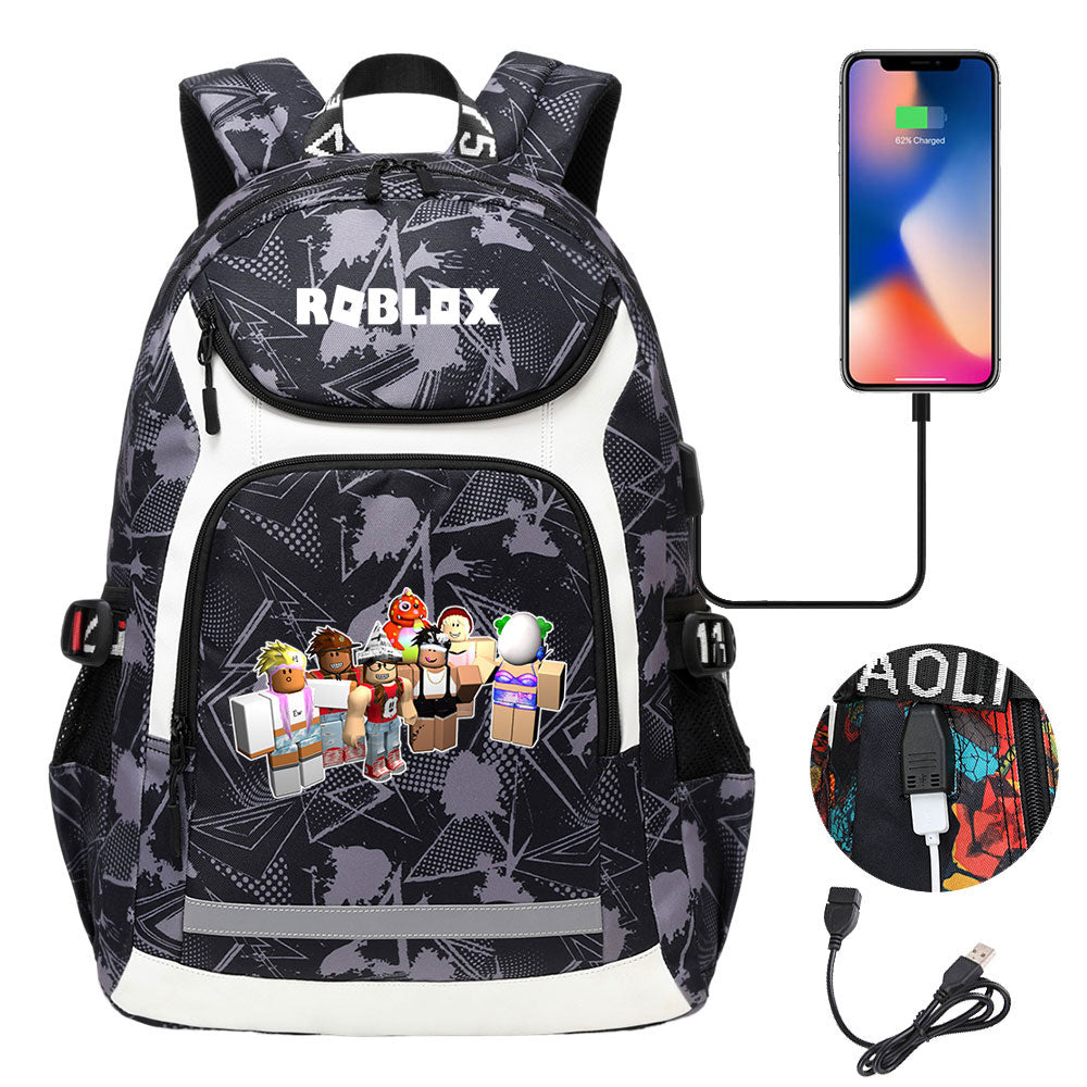 Roblox USB Charging Backpack School Notebook Travel Bags