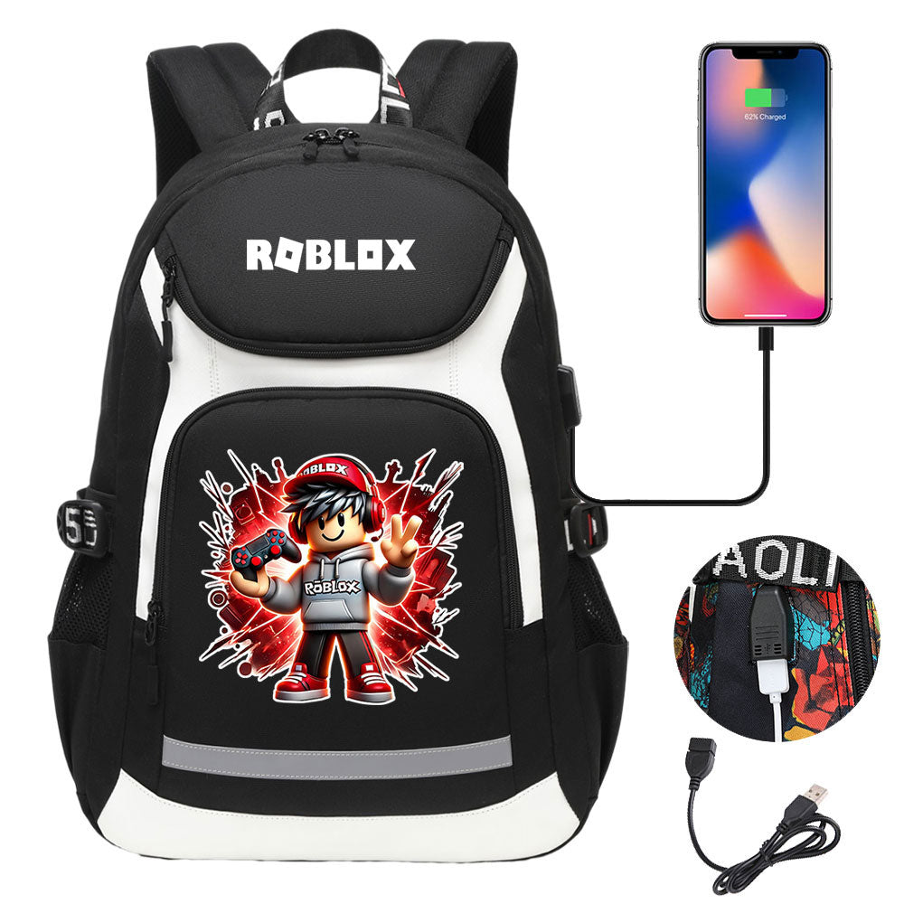 Roblox USB Charging Backpack School Notebook Travel Bags