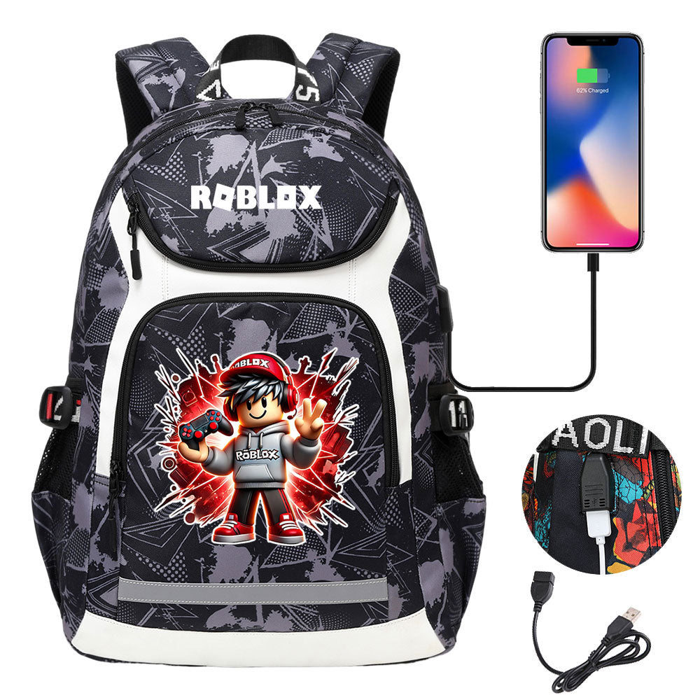 Roblox USB Charging Backpack School Notebook Travel Bags