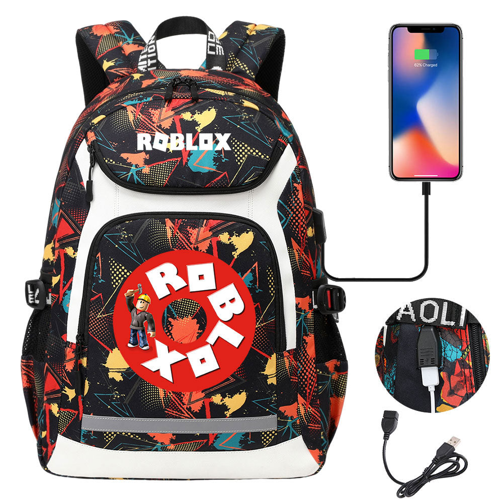 Game Roblox USB Charging Backpack School Notebook Travel Bags