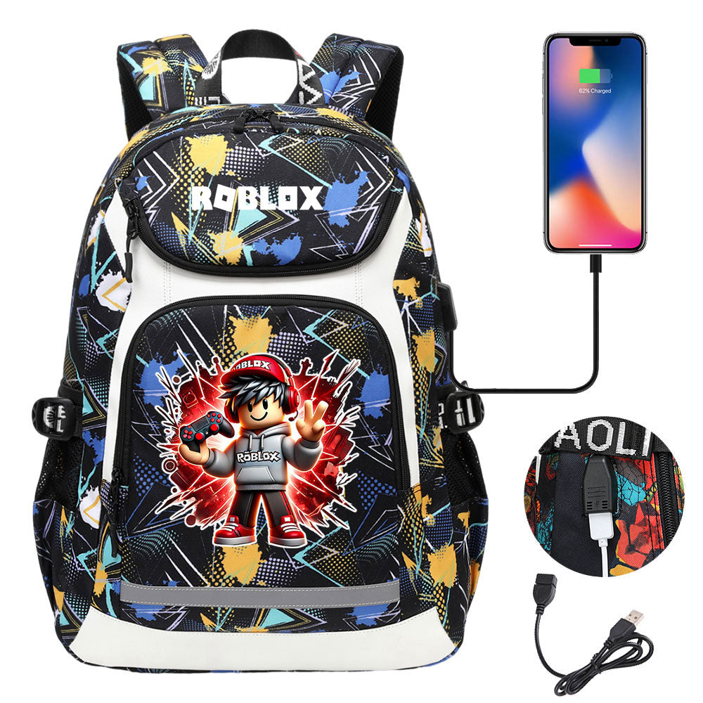 Roblox USB Charging Backpack School Notebook Travel Bags