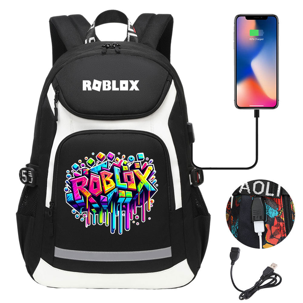 Roblox USB Charging Backpack School Notebook Travel Bags