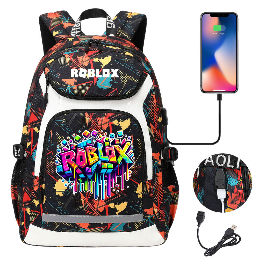 Roblox USB Charging Backpack School Notebook Travel Bags