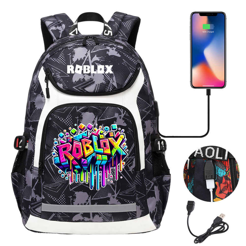 Roblox USB Charging Backpack School Notebook Travel Bags