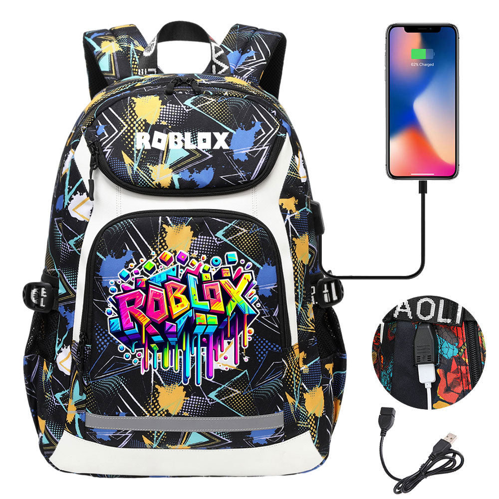 Roblox USB Charging Backpack School Notebook Travel Bags