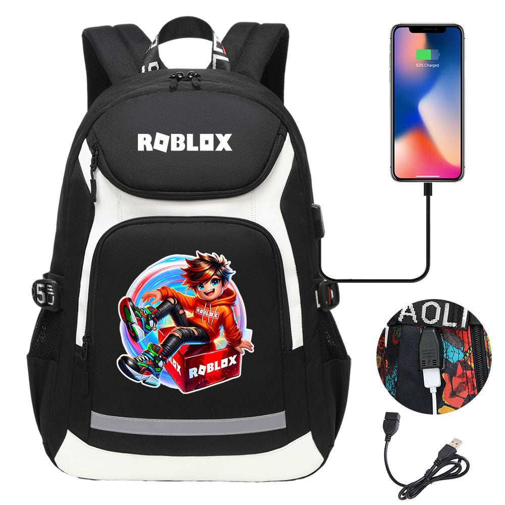 Roblox USB Charging Backpack School Notebook Travel Bags