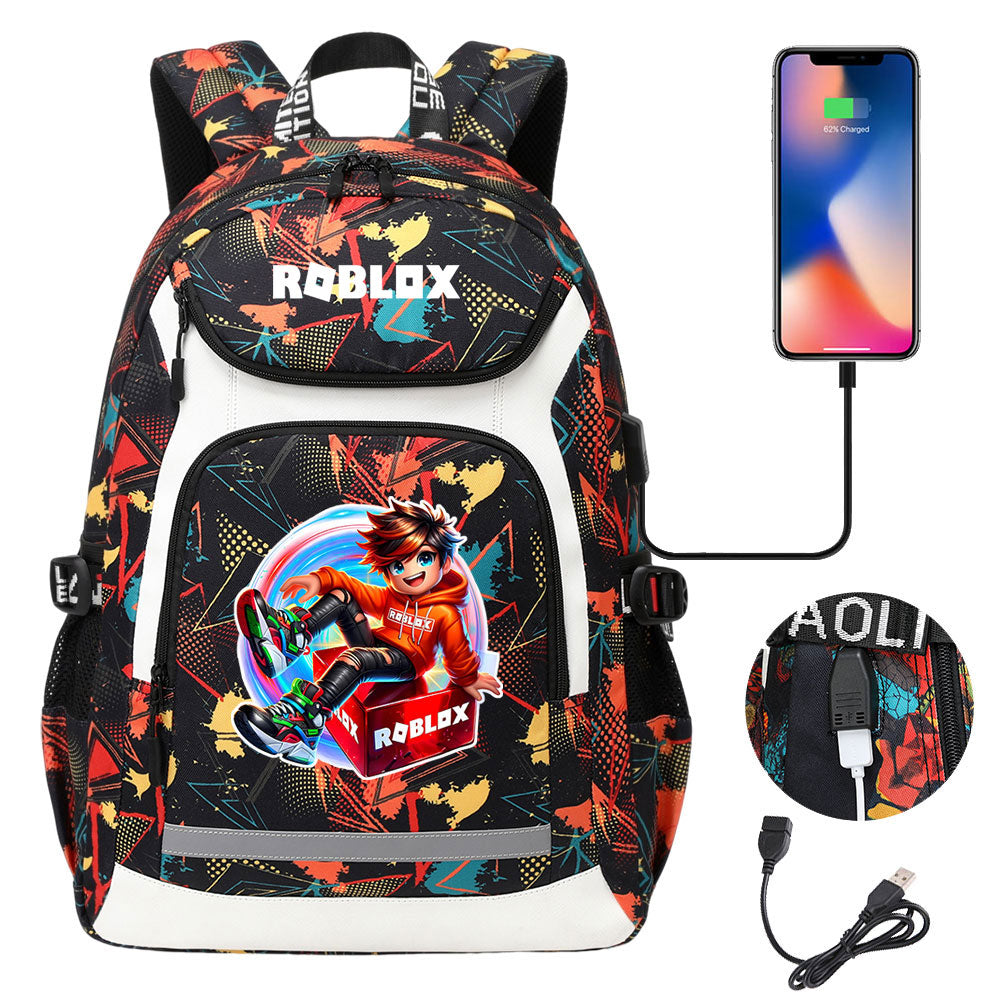 Roblox USB Charging Backpack School Notebook Travel Bags