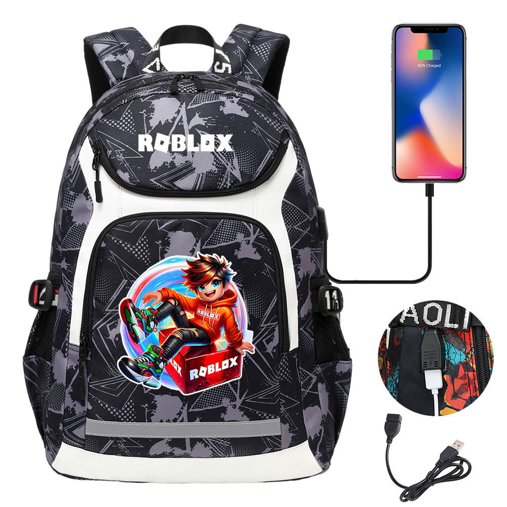 Roblox USB Charging Backpack School Notebook Travel Bags