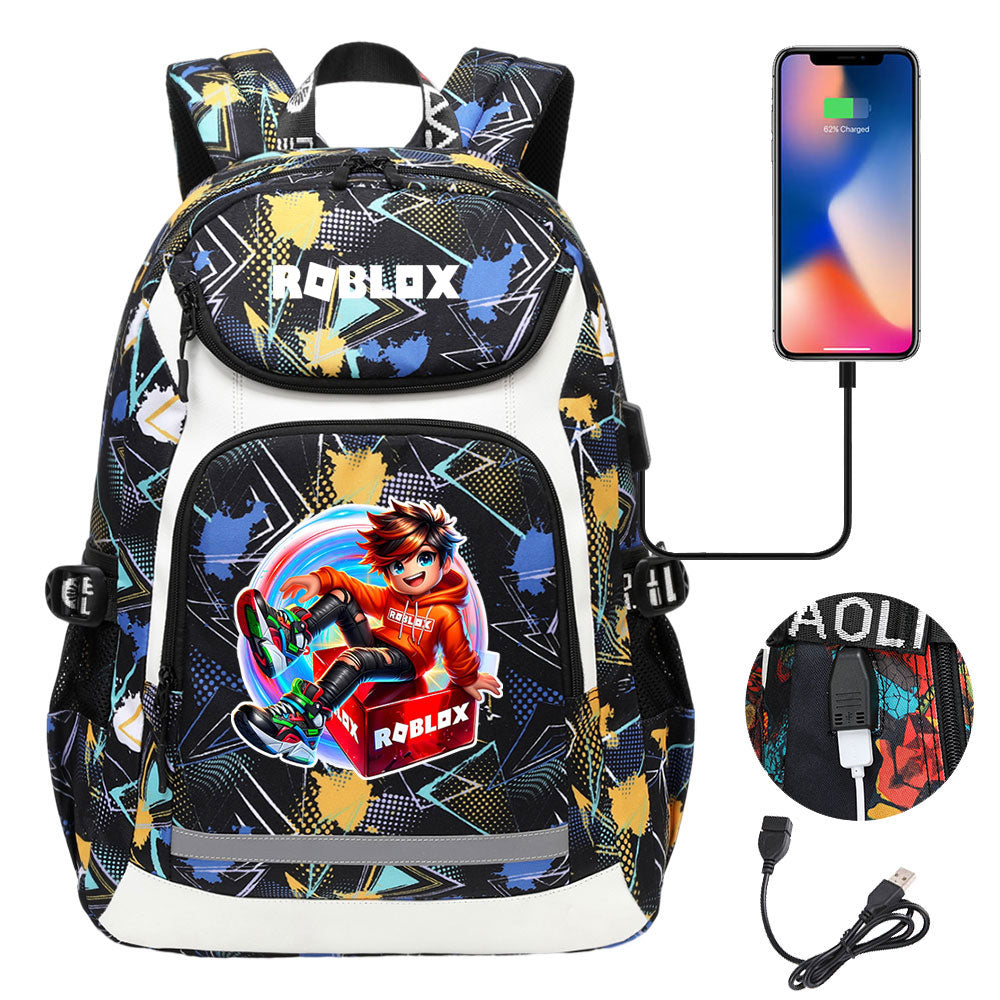 Roblox USB Charging Backpack School Notebook Travel Bags