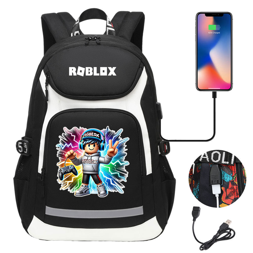 Roblox USB Charging Backpack School Notebook Travel Bags