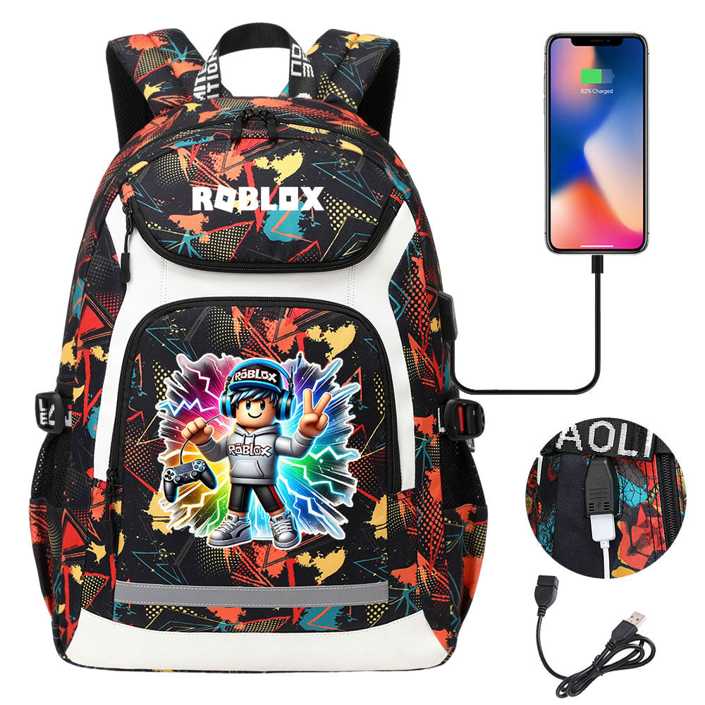 Roblox USB Charging Backpack School Notebook Travel Bags
