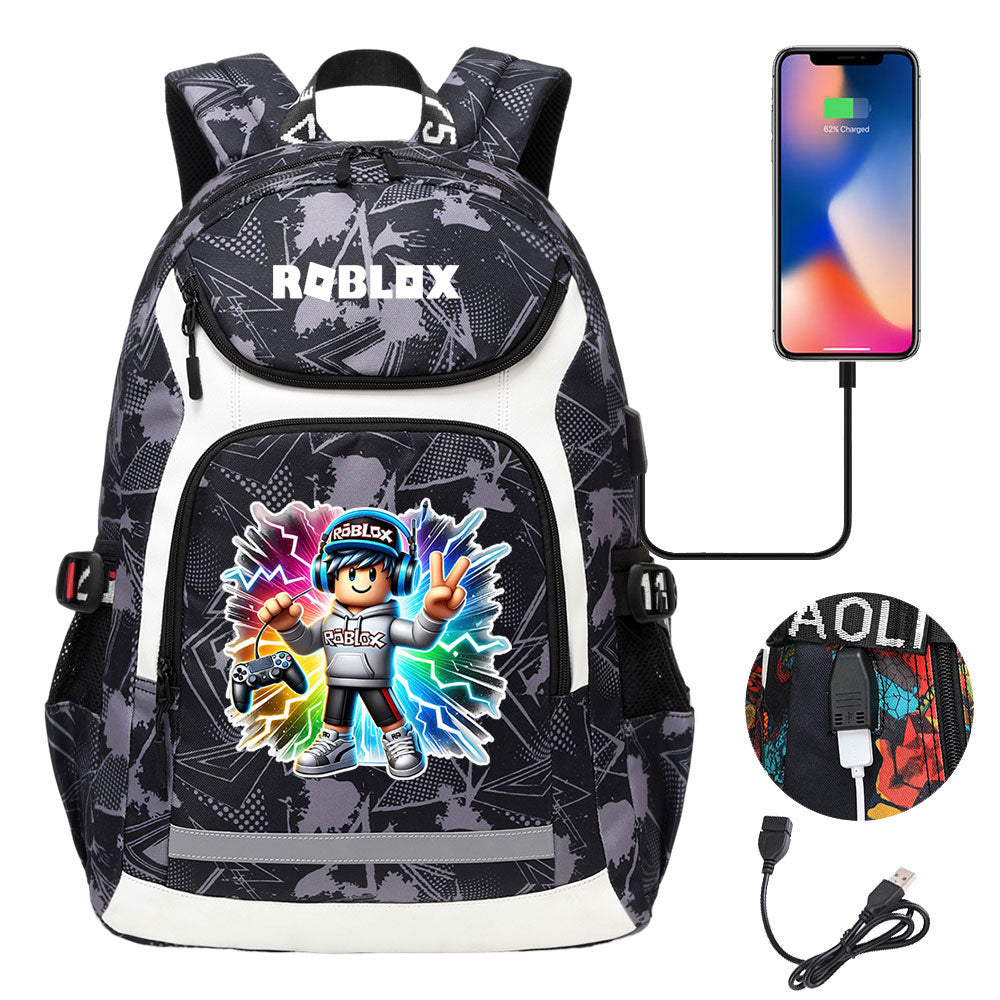 Roblox USB Charging Backpack School Notebook Travel Bags