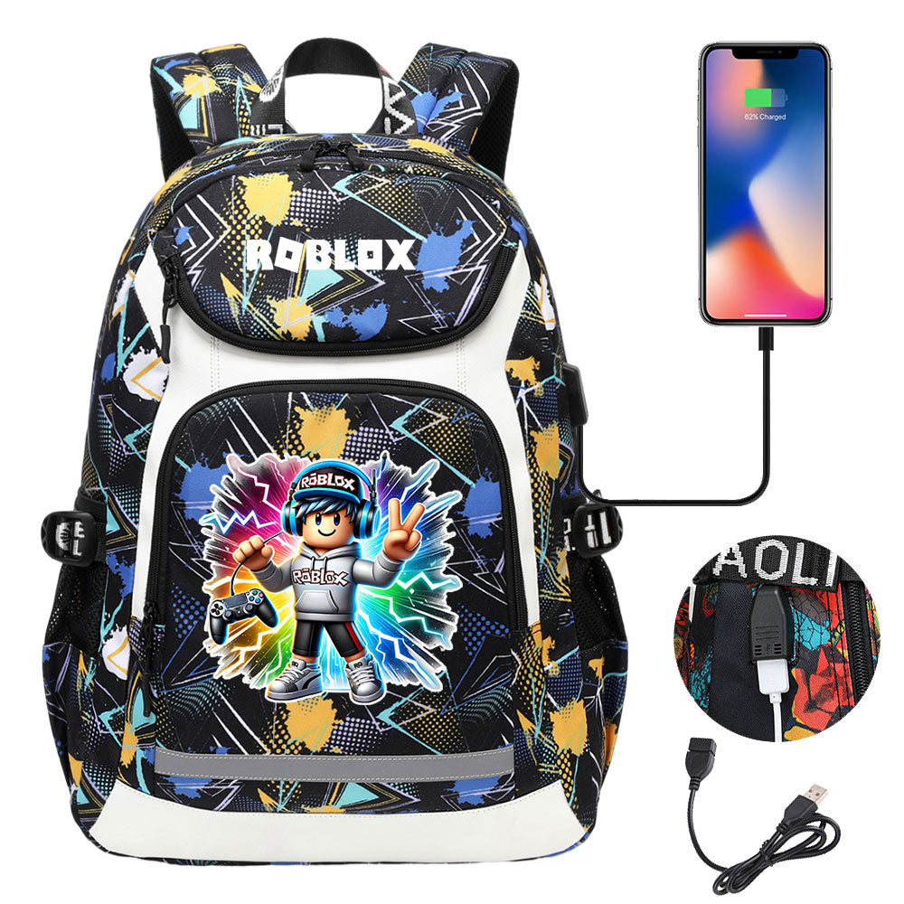 Roblox USB Charging Backpack School Notebook Travel Bags