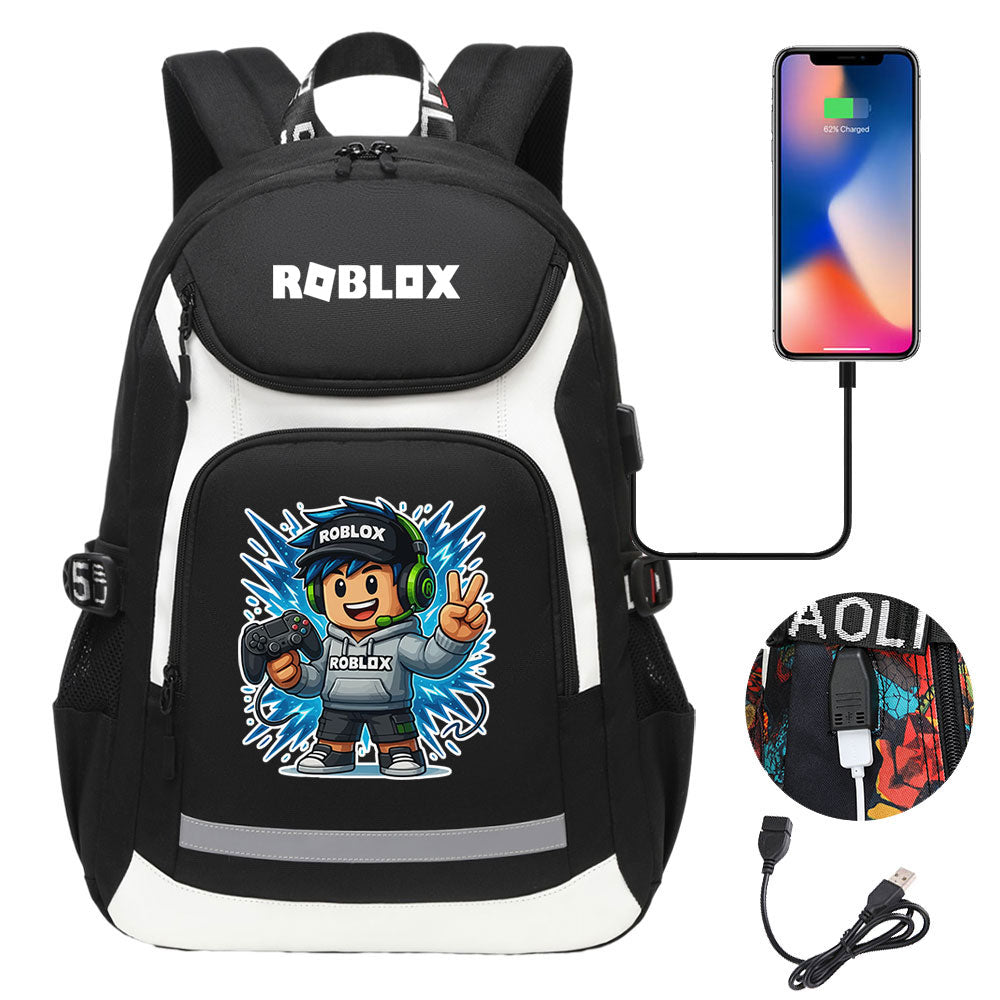 Roblox USB Charging Backpack School Notebook Travel Bags