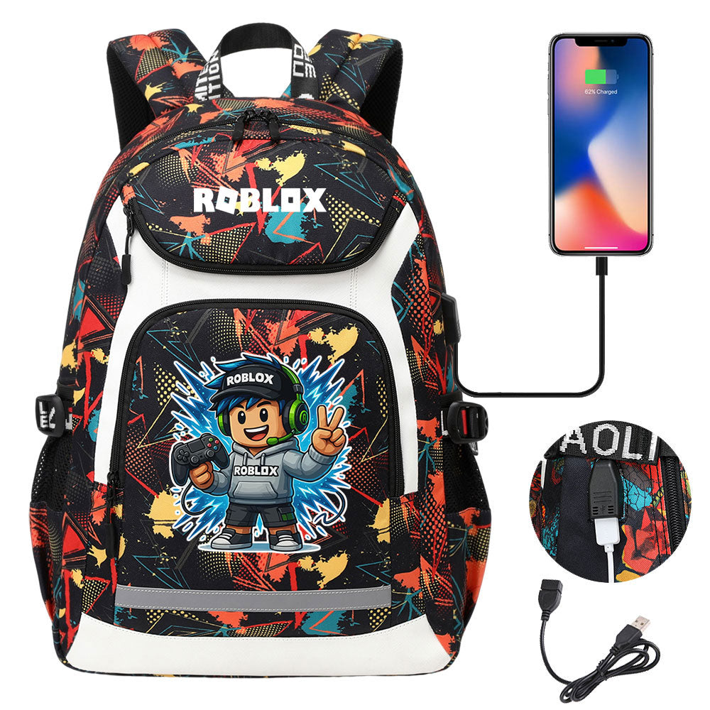 Roblox USB Charging Backpack School Notebook Travel Bags