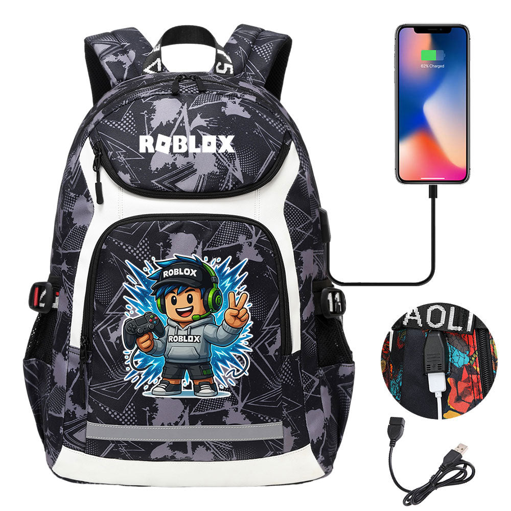 Roblox USB Charging Backpack School Notebook Travel Bags