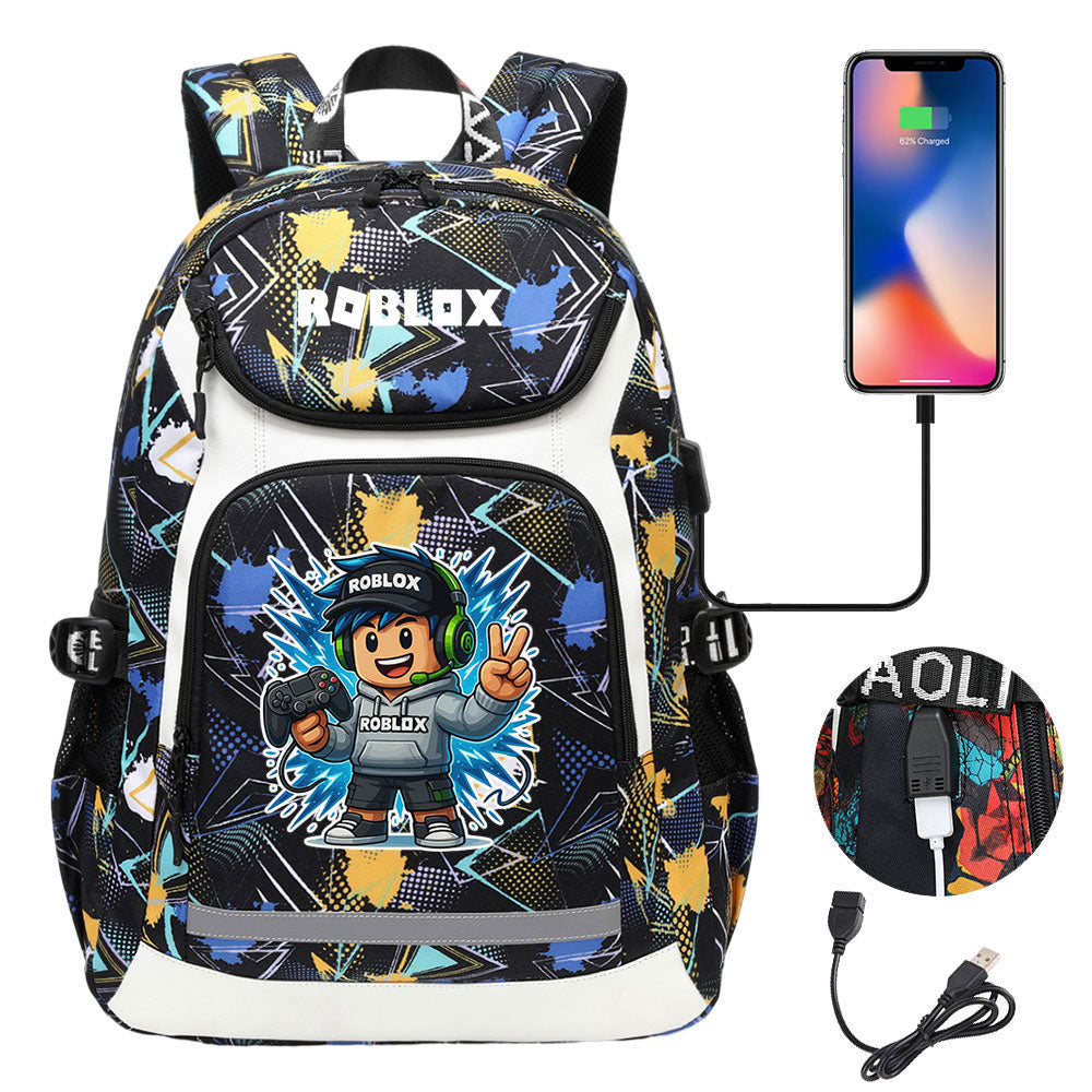 Roblox USB Charging Backpack School Notebook Travel Bags