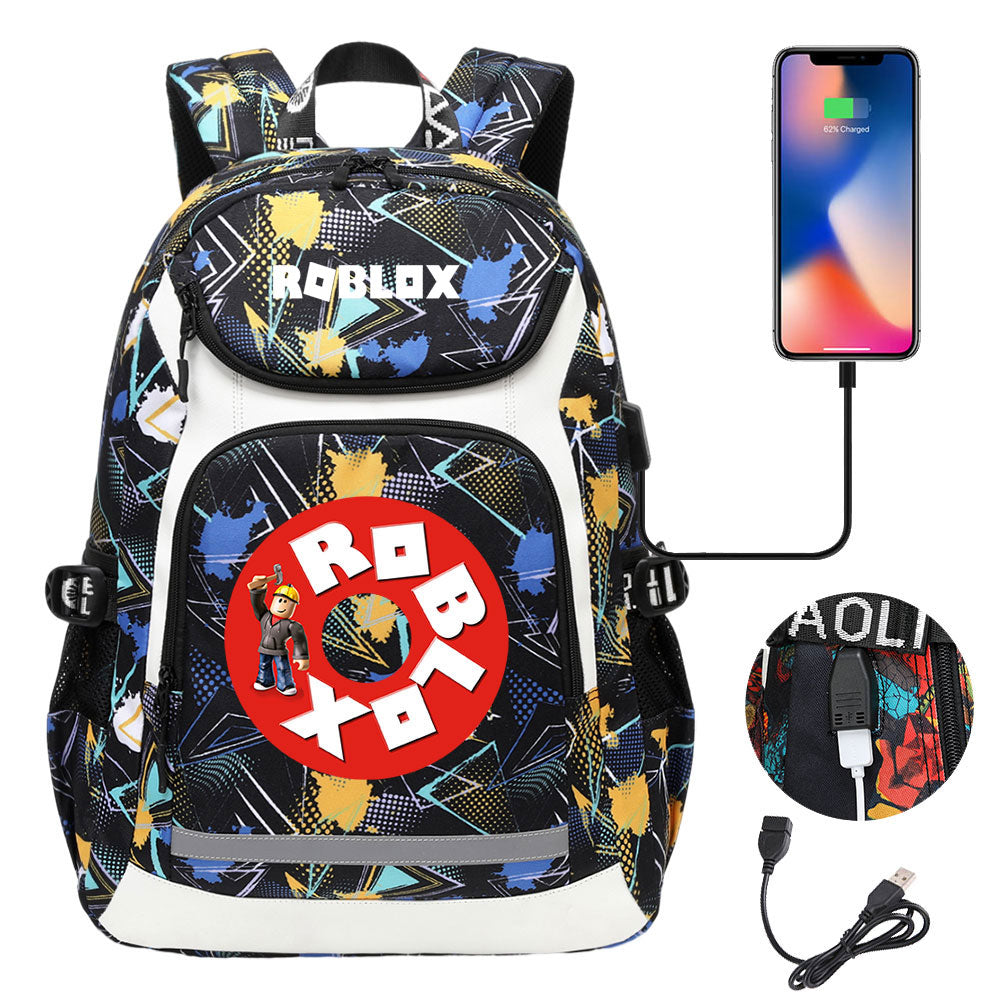 Game Roblox USB Charging Backpack School Notebook Travel Bags