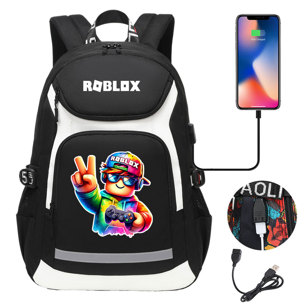 Roblox USB Charging Backpack School Notebook Travel Bags