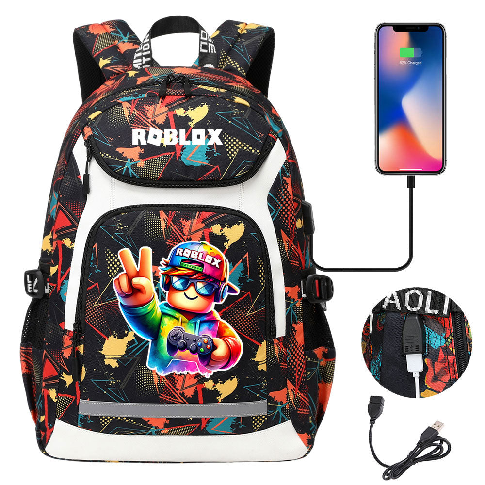 Roblox USB Charging Backpack School Notebook Travel Bags