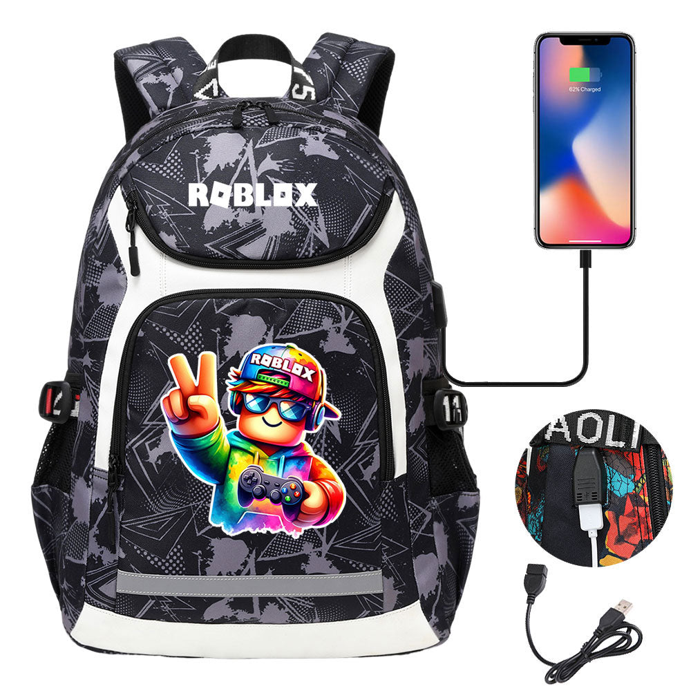 Roblox USB Charging Backpack School Notebook Travel Bags
