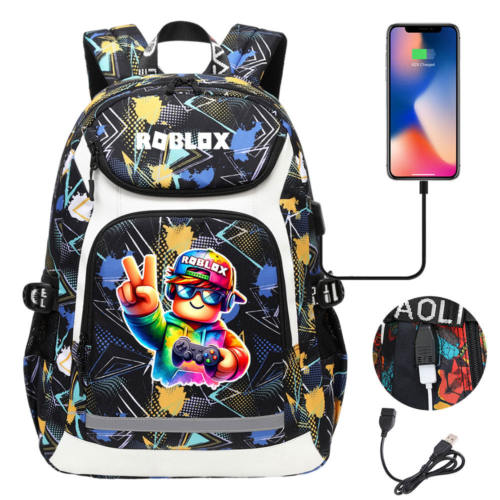 Roblox USB Charging Backpack School Notebook Travel Bags