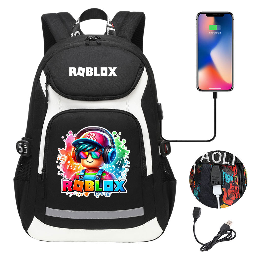 Roblox USB Charging Backpack School Notebook Travel Bags